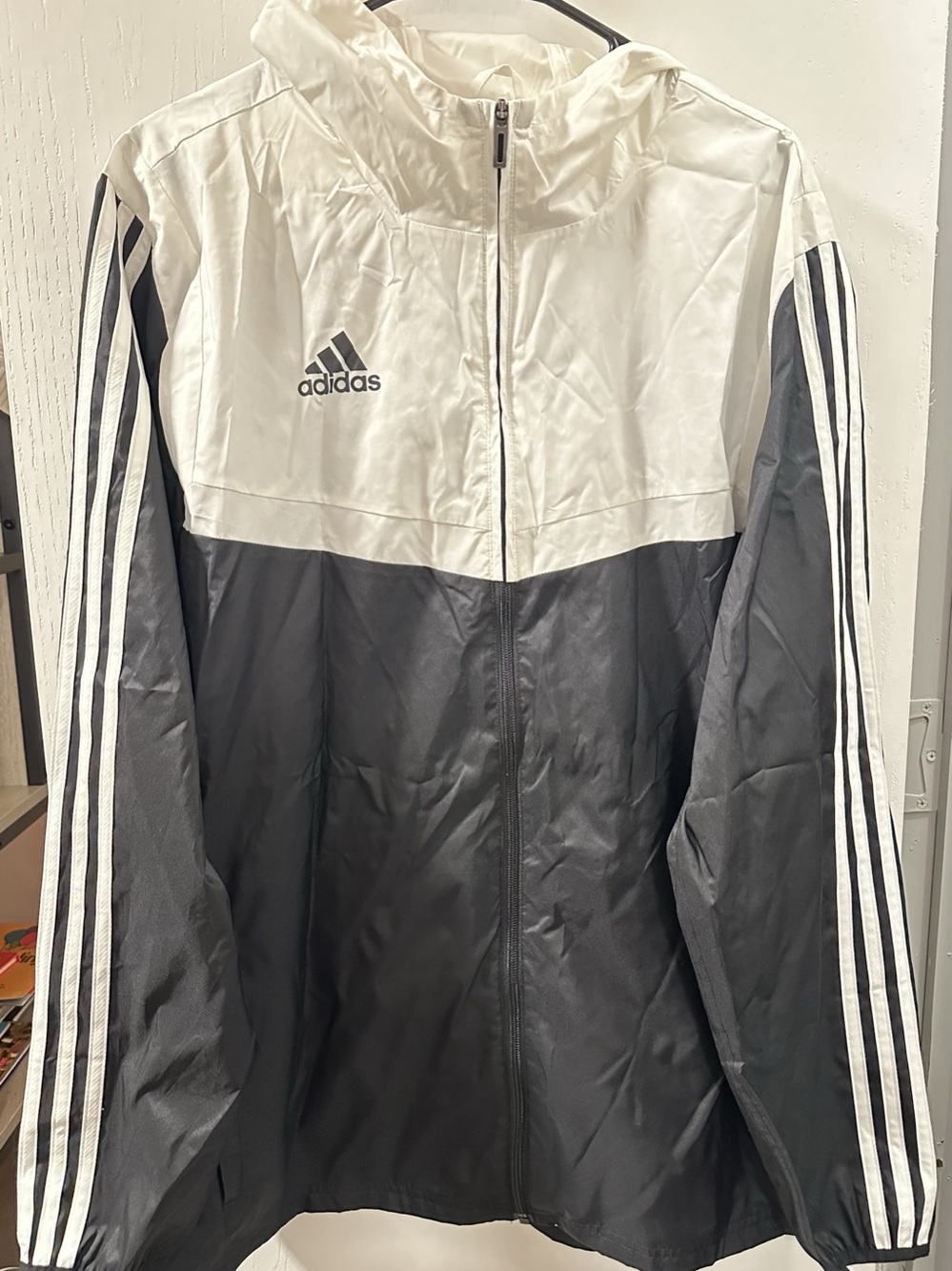 adidas Colorblock Full-Zip Windbreaker Jacket Black & White Large